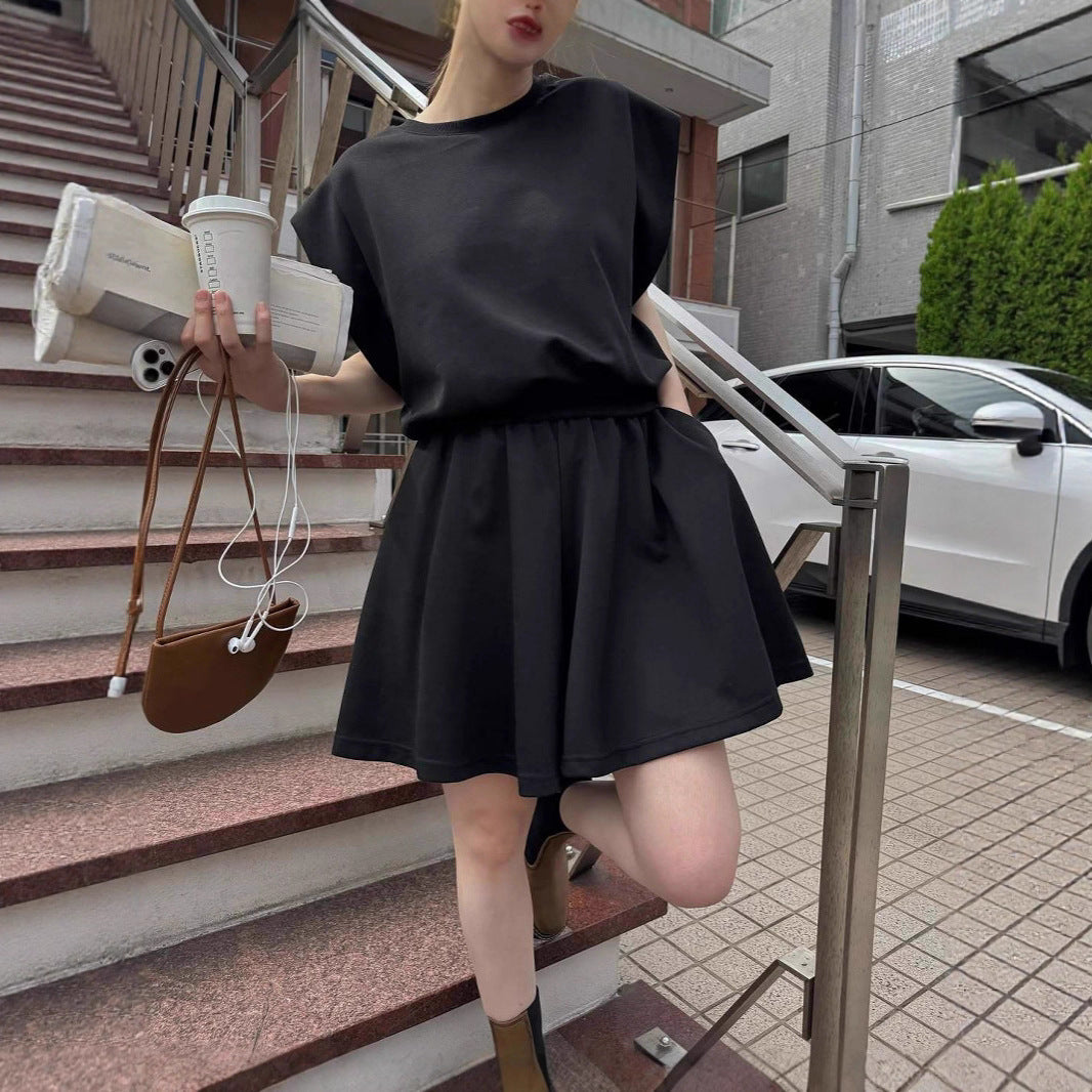 Sports Suit Loose Knitted T-shirt Short Skirt SA367