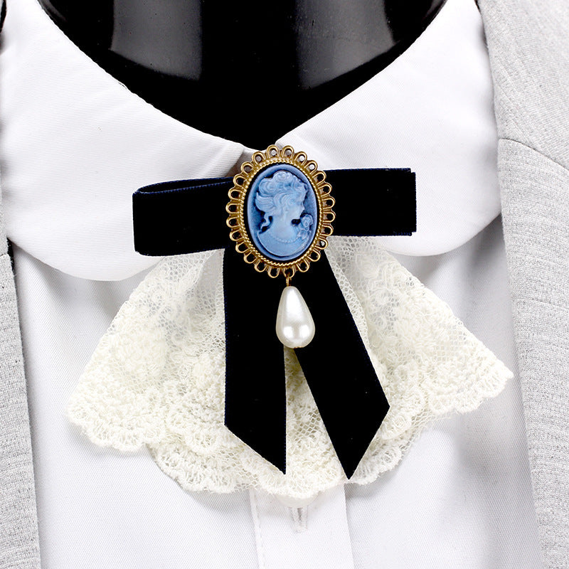 handmade lace pearl velvet sweater pin coat bow brooch 69A131