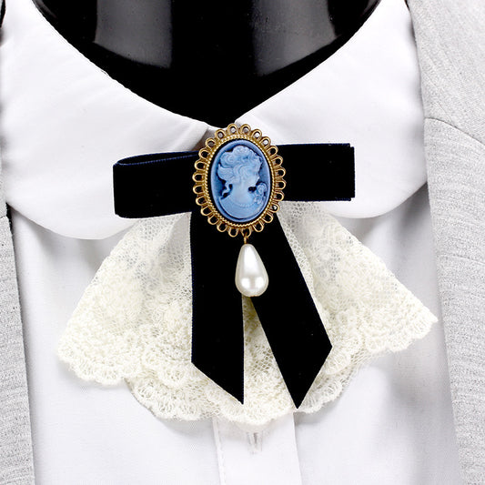 handmade lace pearl velvet sweater pin coat bow brooch 69A131