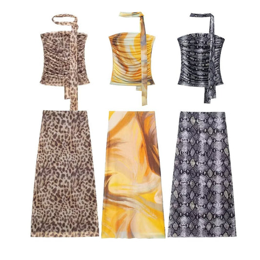 Animal Print Tube Top Printed Mesh Skirt SA346