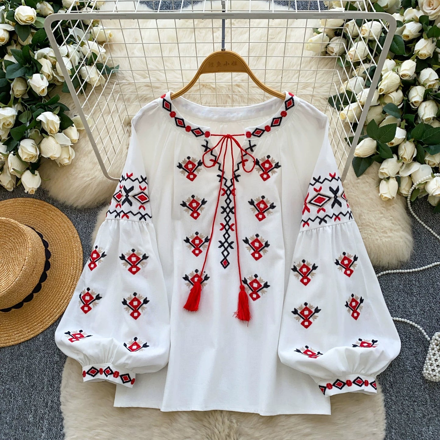 Round Neck Lantern Sleeve Shirt SA762