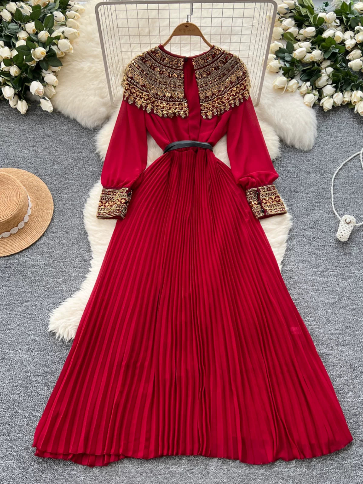 Sequined Patchwork Long-sleeved Dress  64D117