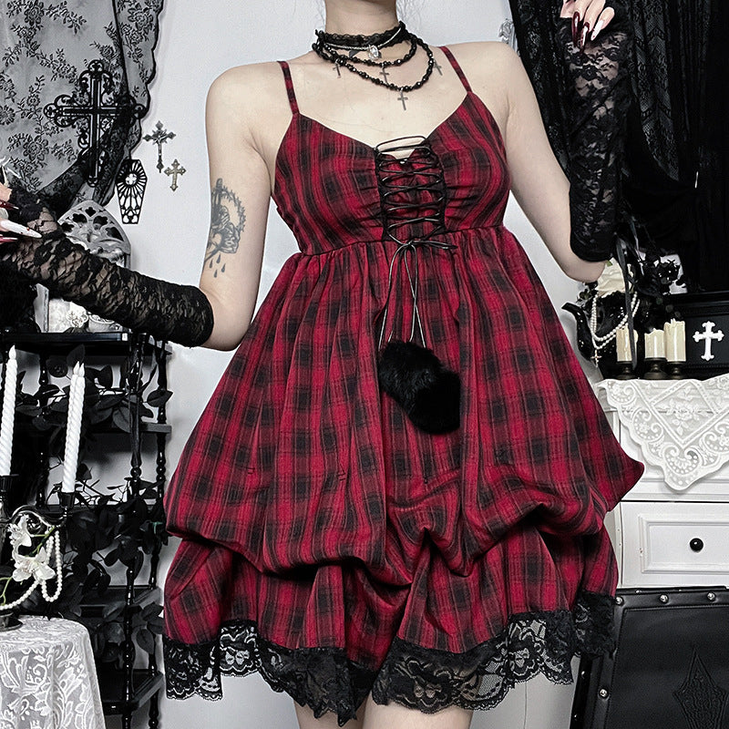 Plaid Suspender Skirt  SA774