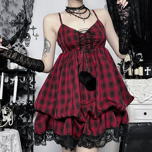 Plaid Suspender Skirt  SA774