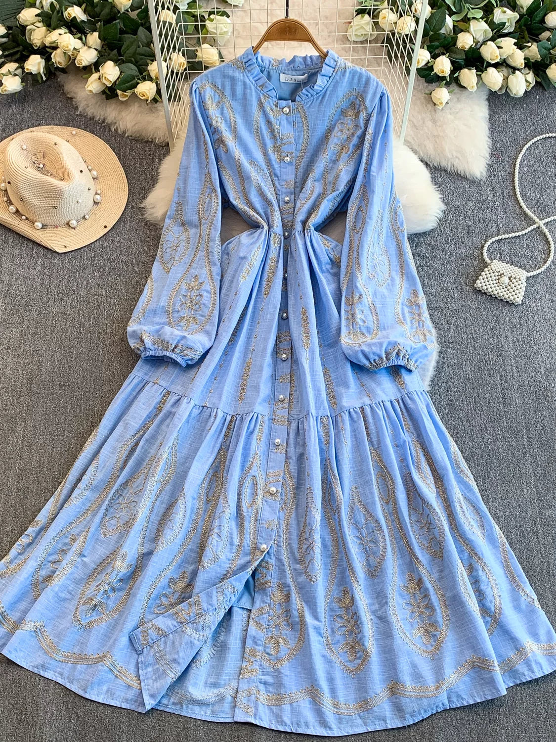 Embroidered Ruffle Collar Dress SA744