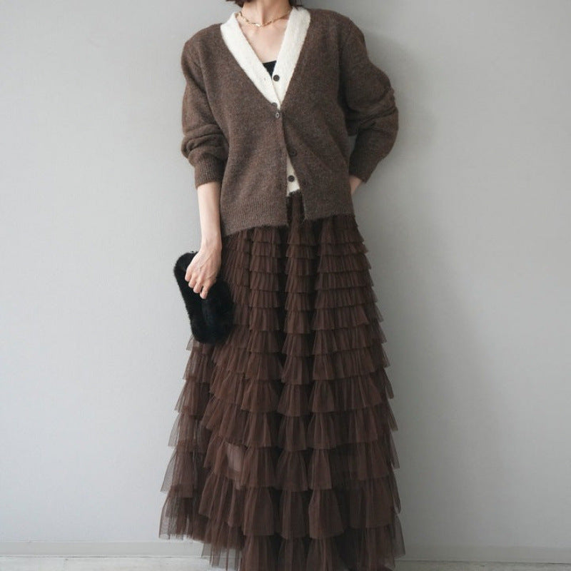 Loose V-neck Knitted Cardigan + Skirt SA607