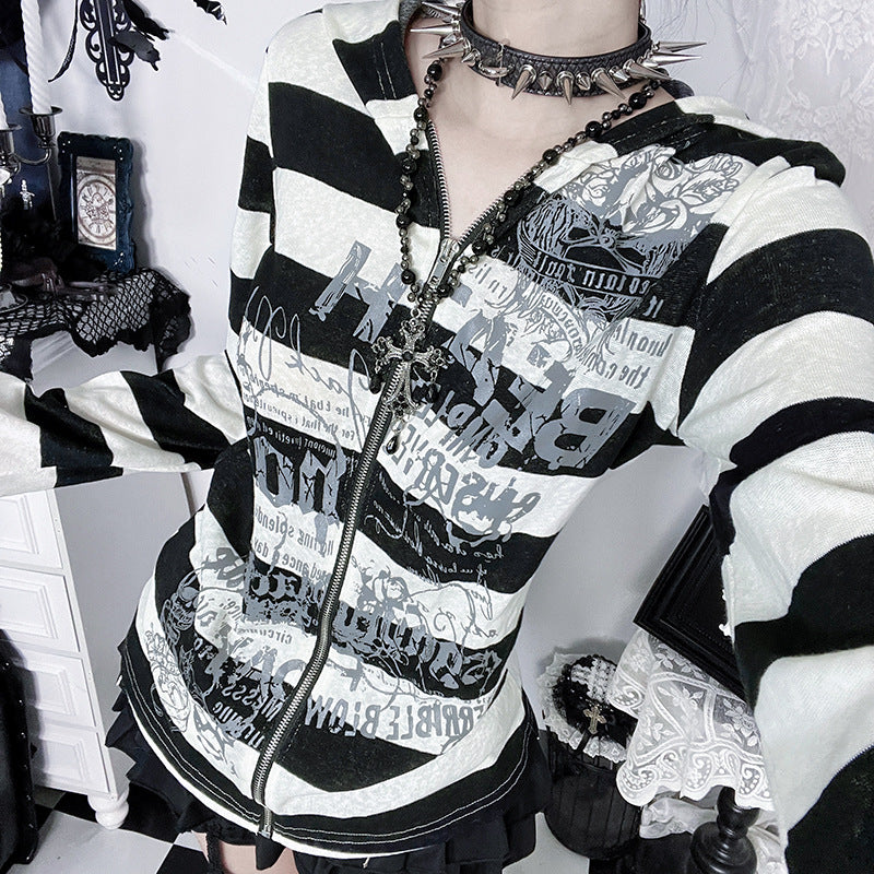 Long Sleeve Black and White Striped Jacket SA475