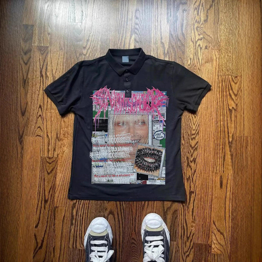 Printed T-shirt Short Sleeve Crew Neck Top SA679