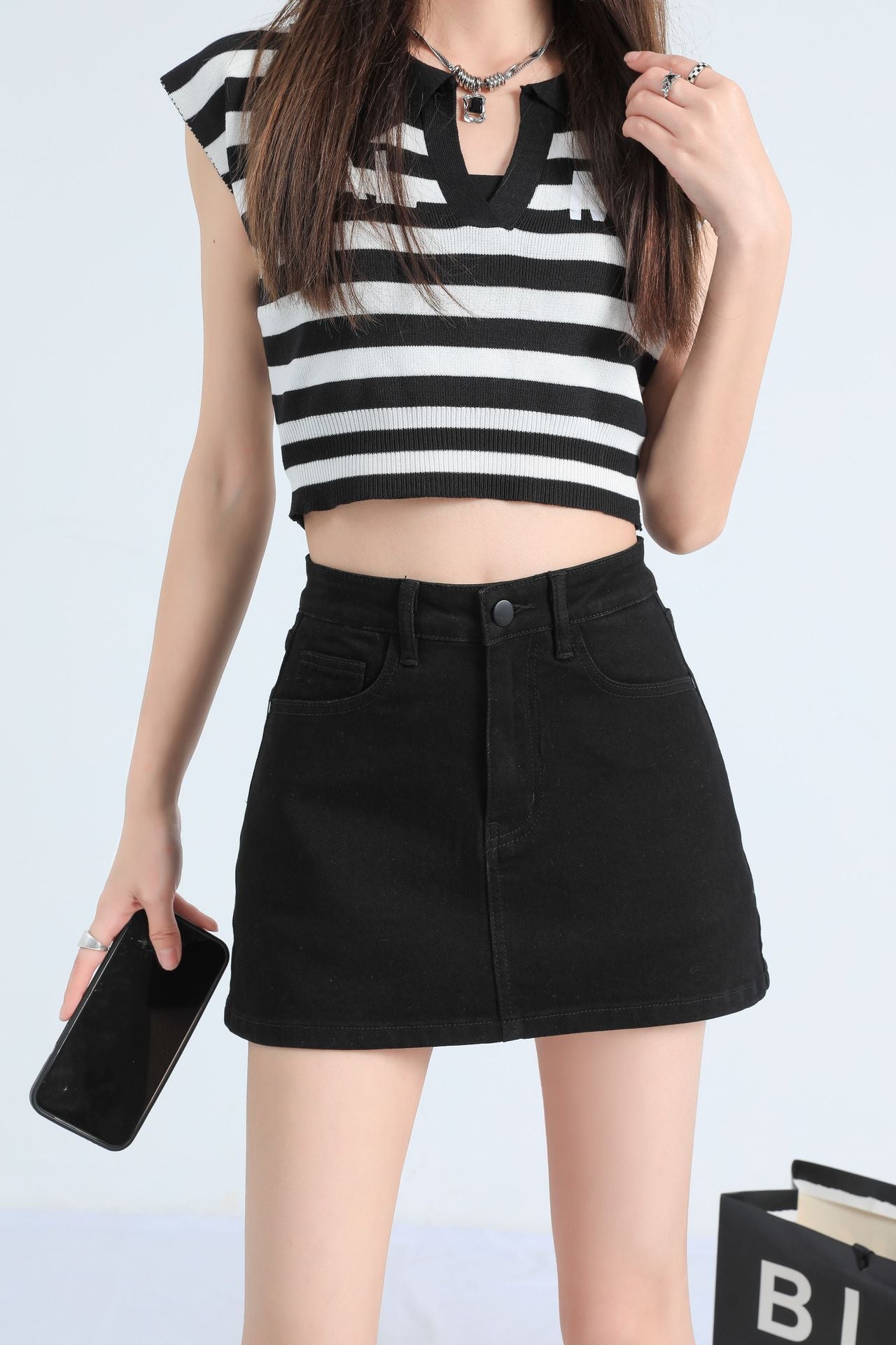 Retro Hot Girl Denim Skirt for Women  US 64D147