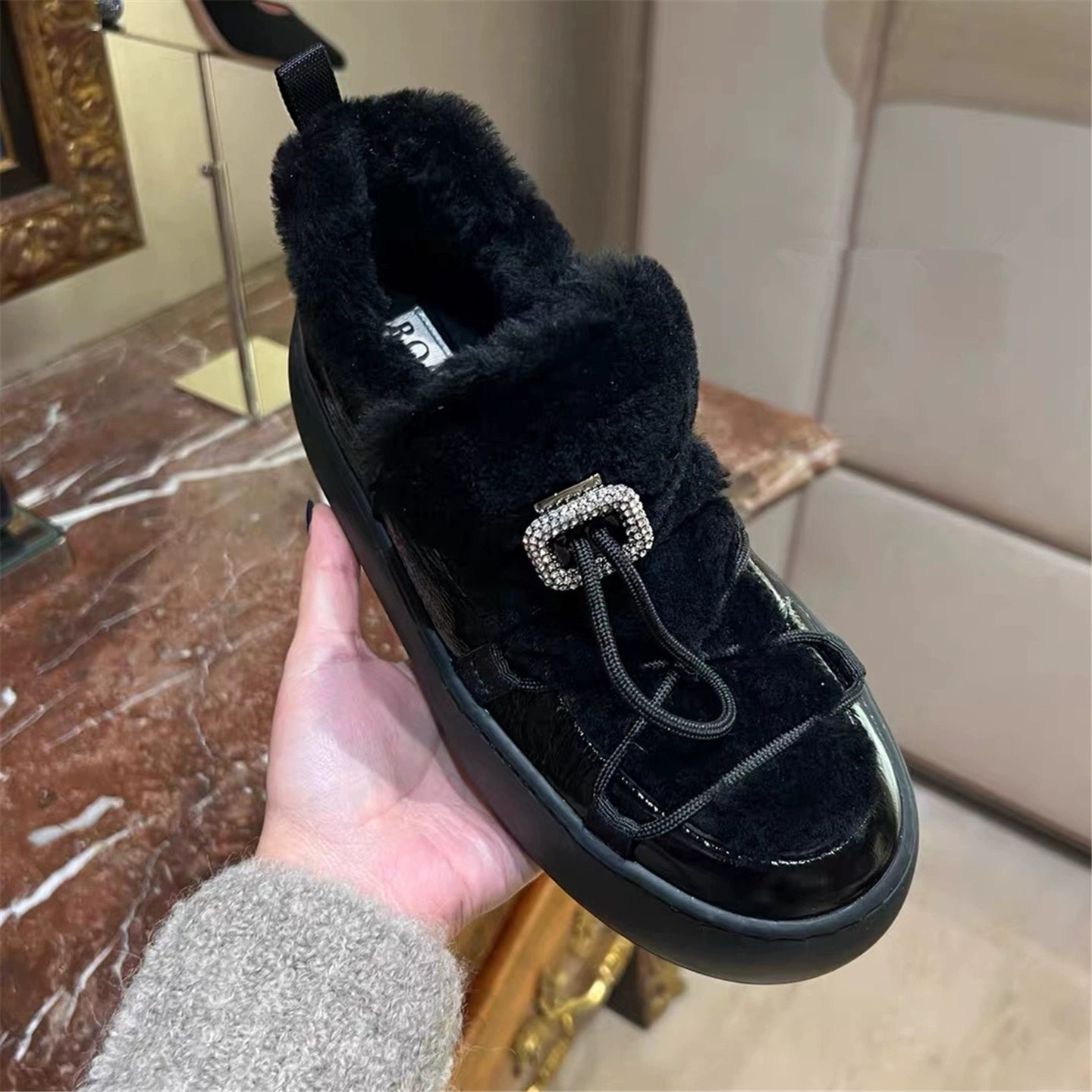 Wool Loafers Puff Shoes 74A136