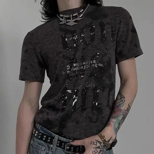 Punk American Vintage Y2k Aesthetic O Neck Short Sleeve Tops SA200