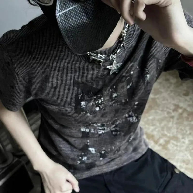 Punk American Vintage Y2k Aesthetic O Neck Short Sleeve Tops SA200