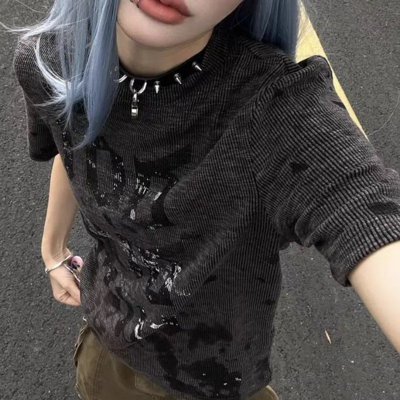Punk American Vintage Y2k Aesthetic O Neck Short Sleeve Tops SA200