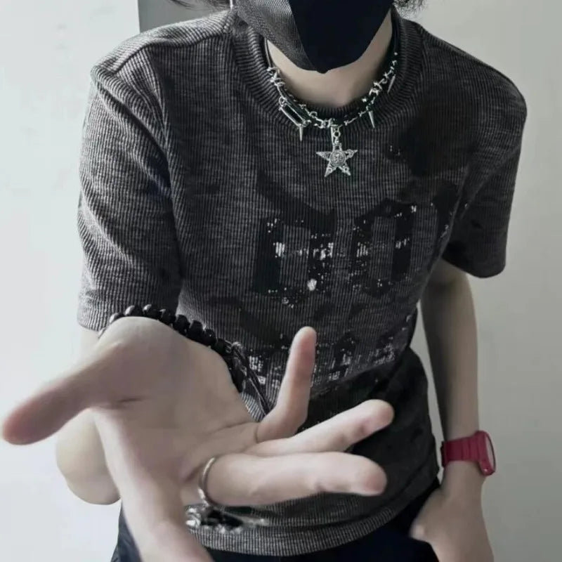 Punk American Vintage Y2k Aesthetic O Neck Short Sleeve Tops SA200