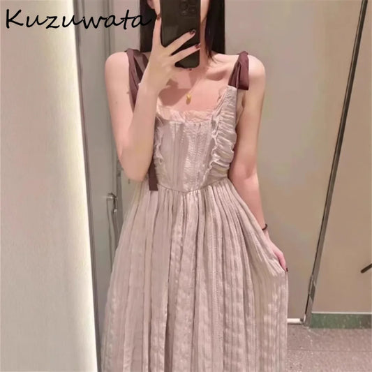 Kuzuwata Bow Dress Patchwork Lace Up Robe 64C255