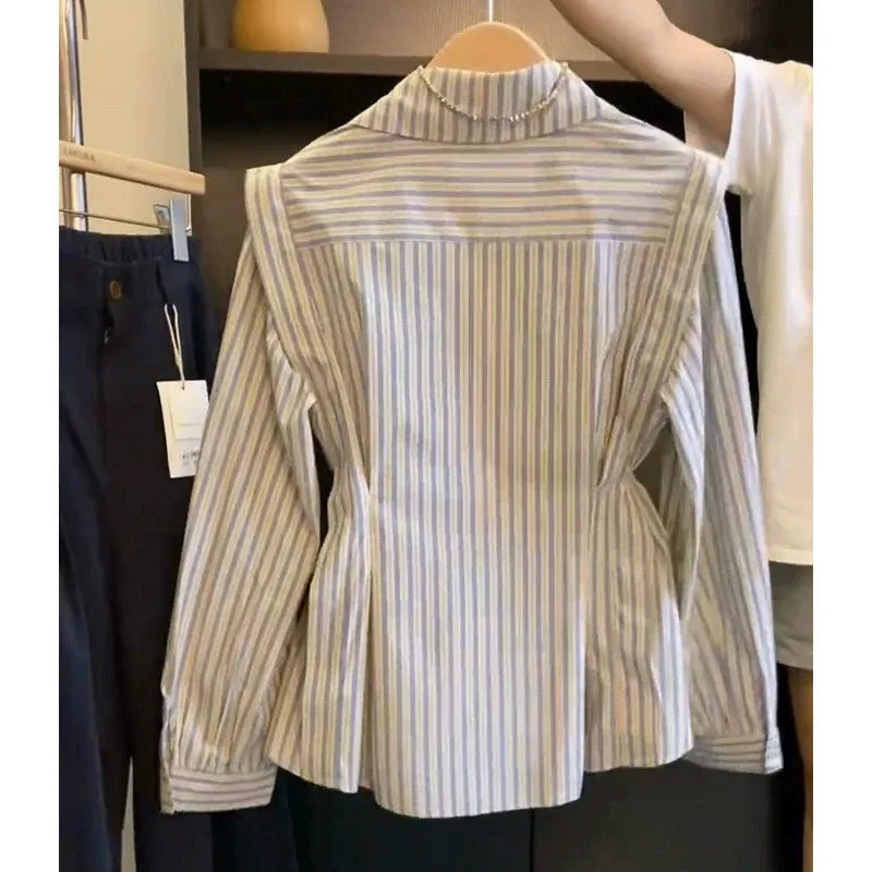 French Style Striped Vest Blouse  SA736/SA737/SA738