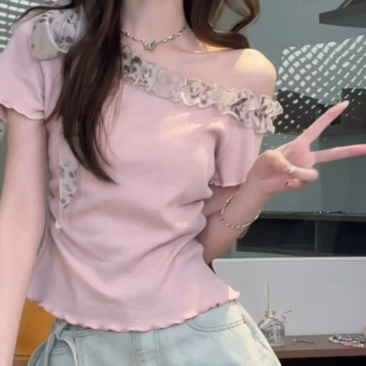Floral Ruffle Short-sleeved Top SA847