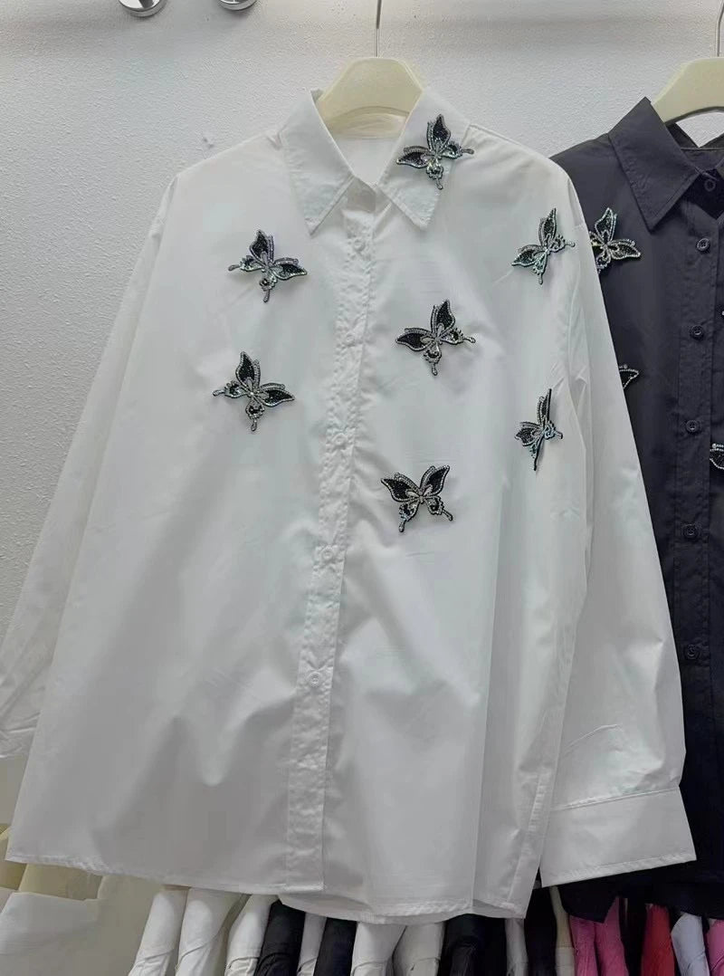 Neploe New Moda Turn-down Collar Long Sleeve Solid Shirt Single Breasted Bow 3D Flower All-match Blouses Summer Casual Fresh Top