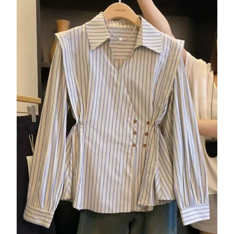 French Style Striped Vest Blouse  SA736/SA737/SA738