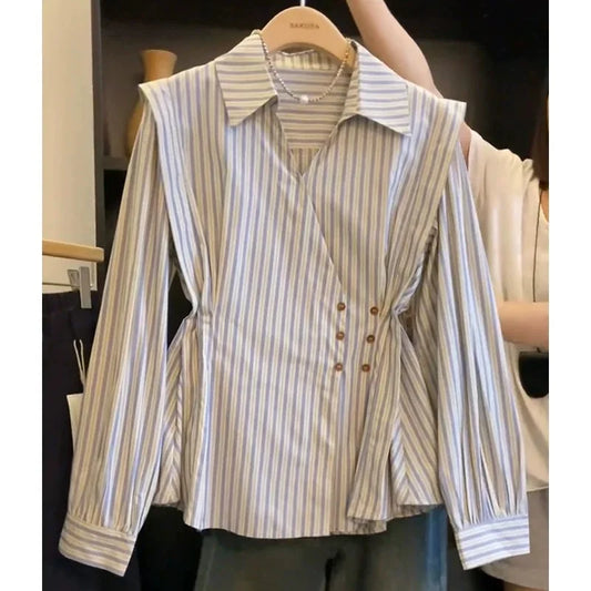 French Style Striped Vest Blouse  SA736/SA737/SA738