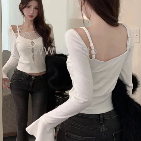 Lace Bow Ropa Mujer Fake Two Women Clothing Y2k SA268