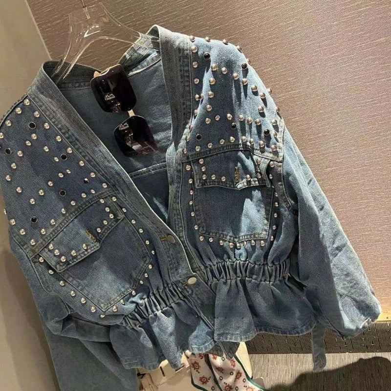 Vintage Loose Casual V Neck Women Denim Coat SA276
