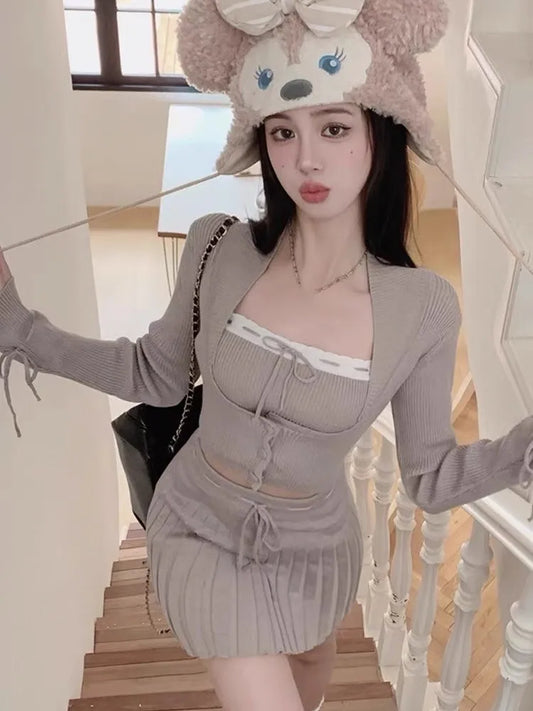 Y2k Sweet Outfits Woman Solid Knitted Cropped Patchwork Vest SA296/SA297