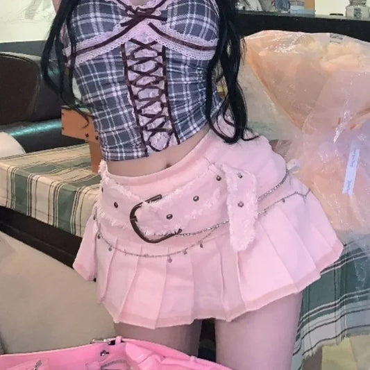 Y2K Pink Mini Skirts Aesthetic Sweet Cute High Sweet Slim Women's Skirt 2025 New Fashion Fairycore Kawaii Streetwear Clothes