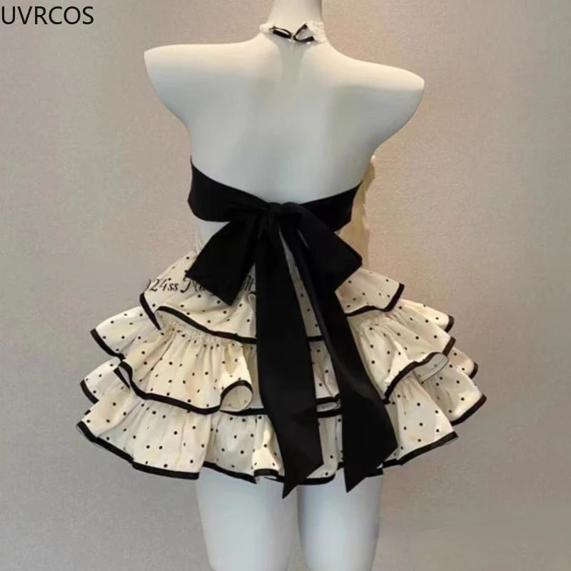 Polka Dot Print Sailor Collar Backless Dresses  SA742