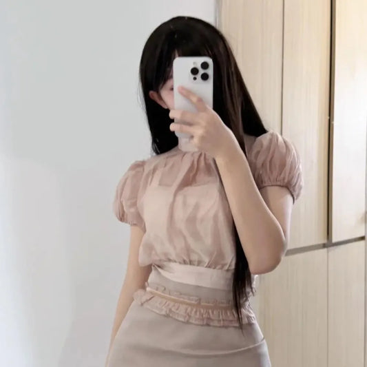 Kuzuwata Chiffon  Puff Sleeve Shirt