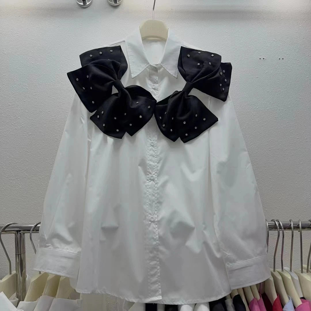 Neploe New Moda Turn-down Collar Long Sleeve Solid Shirt Single Breasted Bow 3D Flower All-match Blouses Summer Casual Fresh Top