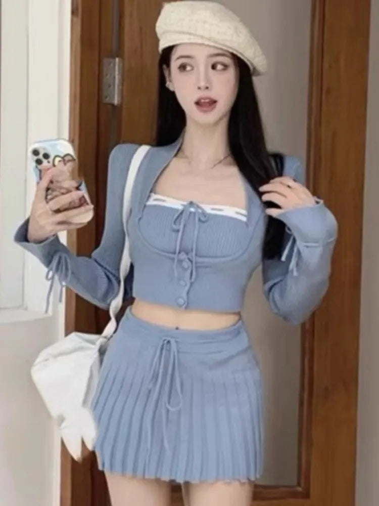 Y2k Sweet Outfits Woman Solid Knitted Cropped Patchwork Vest SA296/SA297