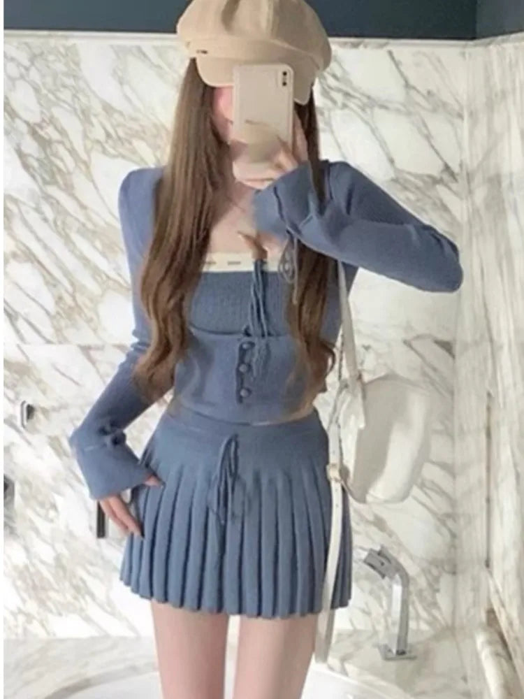 Y2k Sweet Outfits Woman Solid Knitted Cropped Patchwork Vest SA296/SA297