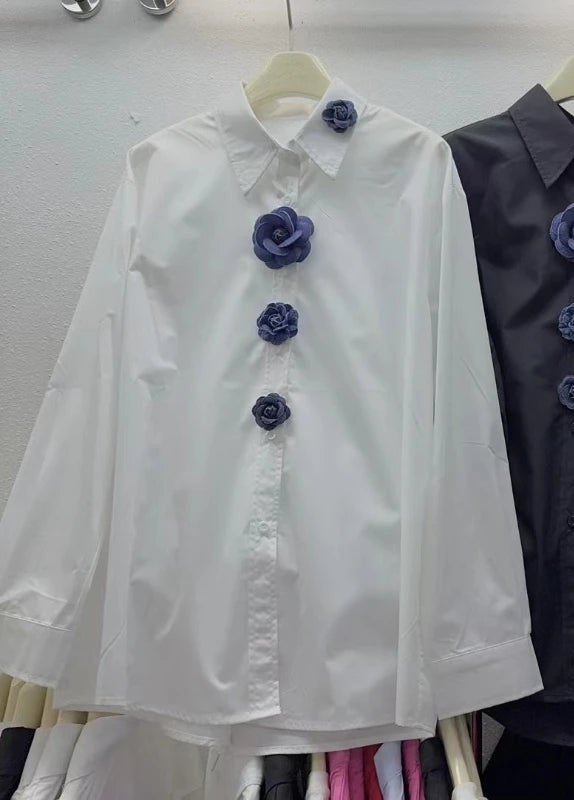 Neploe New Moda Turn-down Collar Long Sleeve Solid Shirt Single Breasted Bow 3D Flower All-match Blouses Summer Casual Fresh Top