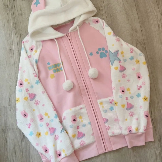 Japanese Harajuku Zip Hoodies Women Sweet SA266