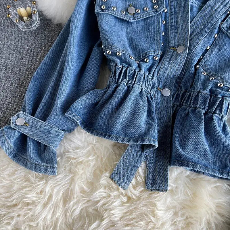 Vintage Loose Casual V Neck Women Denim Coat SA276