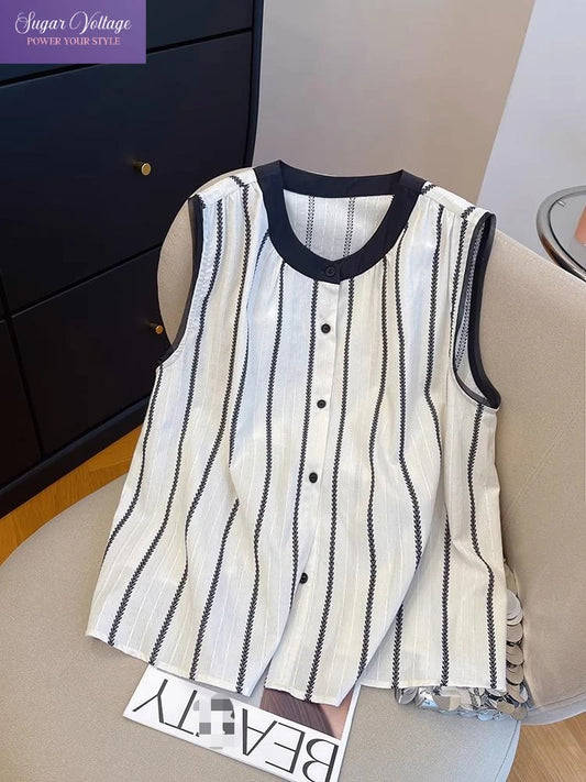 Sleeveless Blouse Women Striped Loose Tank Top SA739