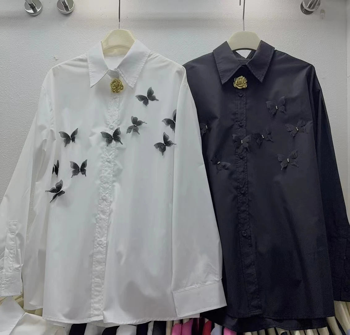 Neploe New Moda Turn-down Collar Long Sleeve Solid Shirt Single Breasted Bow 3D Flower All-match Blouses Summer Casual Fresh Top