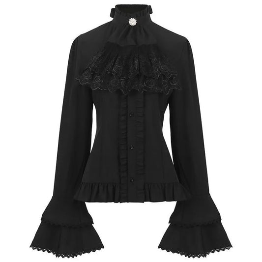 Retro Pleated Shirts Women Spring Black Bottoming Blusas SA280/SA281