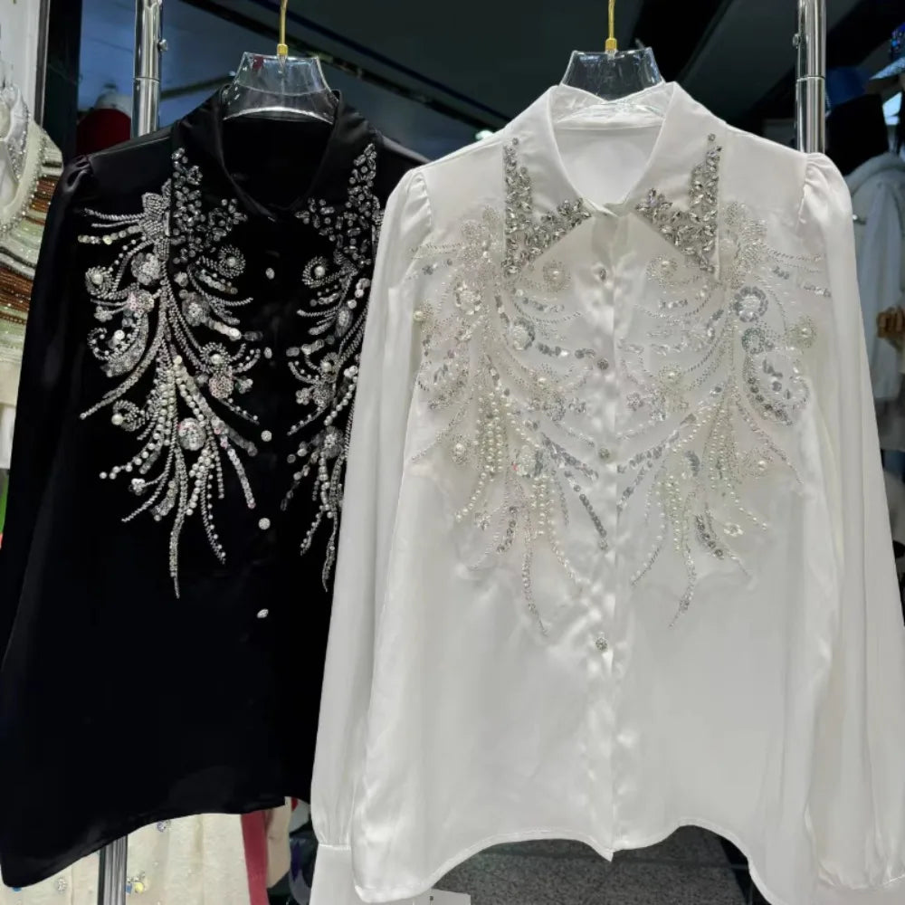 Europe New Fashion Heavy Beading Blouses
