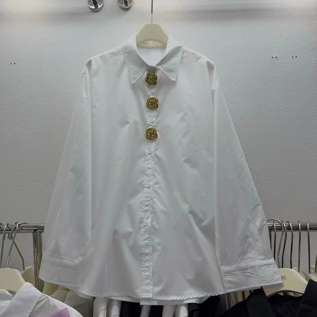 Neploe New Moda Turn-down Collar Long Sleeve Solid Shirt Single Breasted Bow 3D Flower All-match Blouses Summer Casual Fresh Top