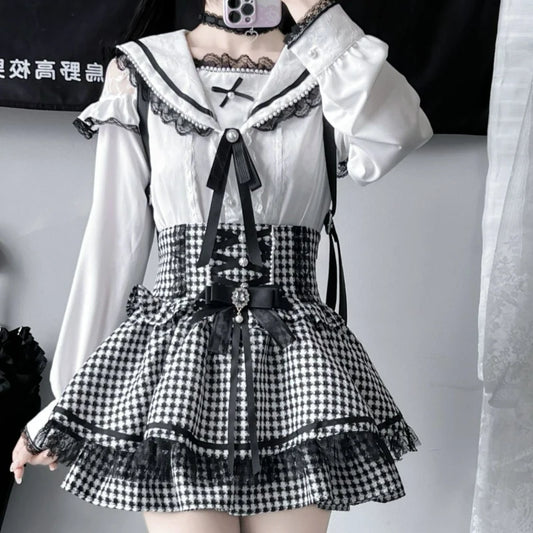 Kawaii Lace Ruffles Sailor Collar Bow Slim Blouse SA743