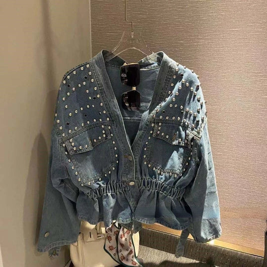 Vintage Loose Casual V Neck Women Denim Coat SA276
