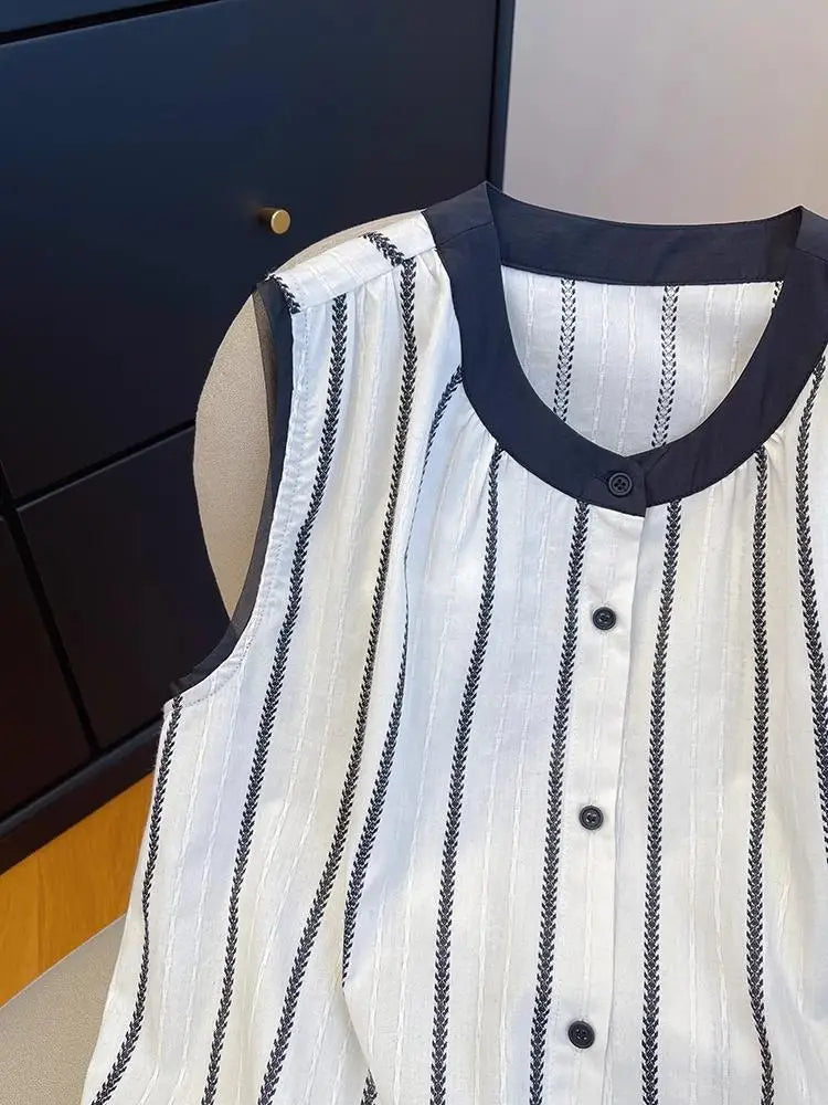 Sleeveless Blouse Women Striped Loose Tank Top SA739