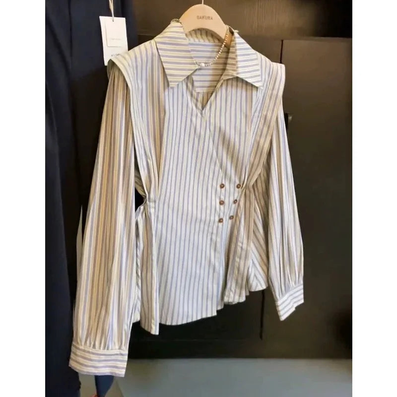 French Style Striped Vest Blouse  SA736/SA737/SA738