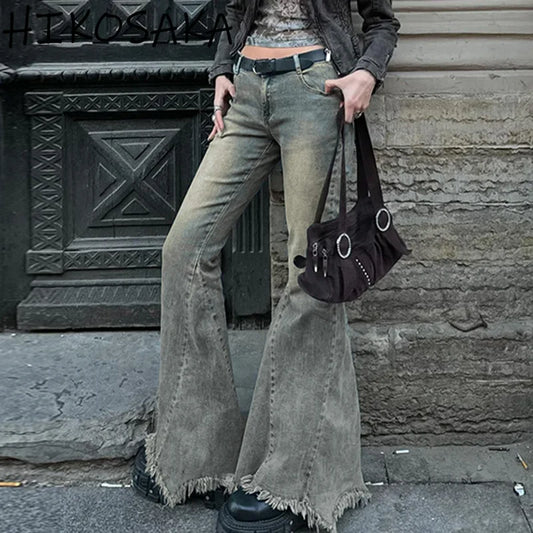 Niche Streetwear Washed Distressed Casual Flare Pants SA271