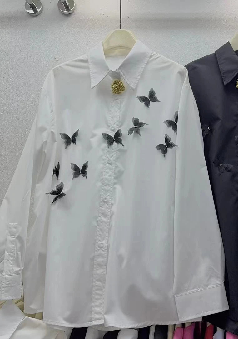 Neploe New Moda Turn-down Collar Long Sleeve Solid Shirt Single Breasted Bow 3D Flower All-match Blouses Summer Casual Fresh Top