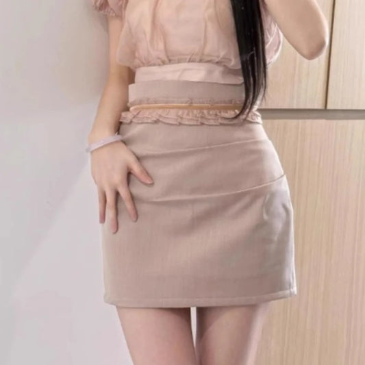 Kuzuwata High Waist Sweet Patchwork Short Skirt 64C254