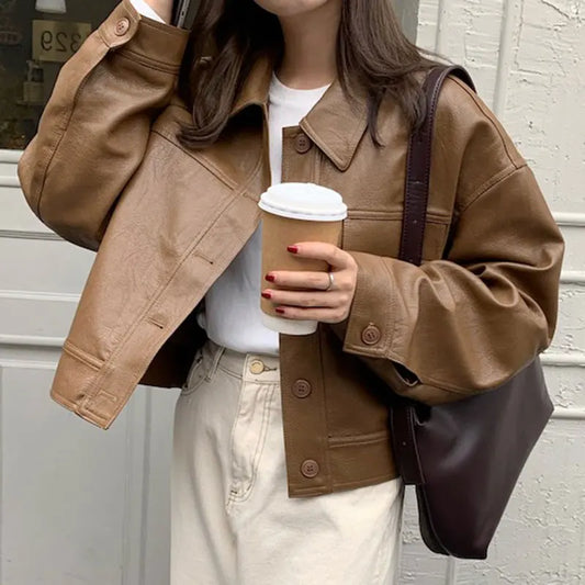 Korea Chic Vintage Faux Leather Jacket