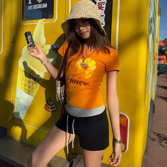 American Summer Popular Orange Color All Match T Shirts